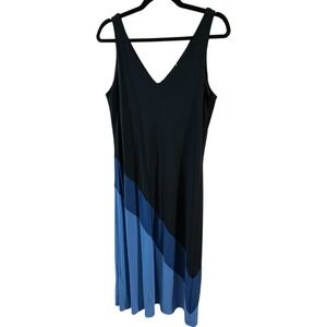 Women's Blue and Black Sleeveless Coastal Summer Midi Sheath Dress